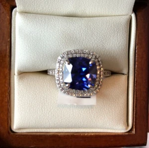 The Jewellery Channel Rhodium Plated 925 Silver Tanzanite And Clear CZ Ring - Picture 1 of 10