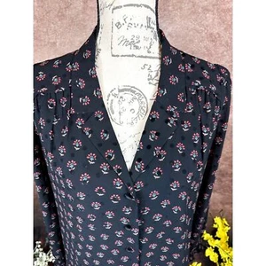 Les Serein Collared Long Sleeve Blouse - Black with print - size M - Picture 1 of 10