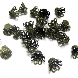 200 tapas de cuentas de campana de flores tono bronce 9x7 mm hallazgos de joyería - Imagen 1 de 9
