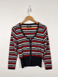 Jasper Cornan Cashmere Cardigan Womens 14 Grey Red Striped Knit Sweater Cardi - Picture 1 of 8