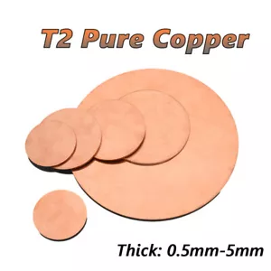 T2 Pure Copper Discs Blanks Round Plate Metal Sheet 60- 200mm OD 0.5 - 5mm Thick - Picture 1 of 4