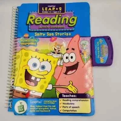 LeapFrog Leap 2 Reading G1-3  Sponge Bob Salty Sea Stories Book & Cartridge Used - Image 1 of 4