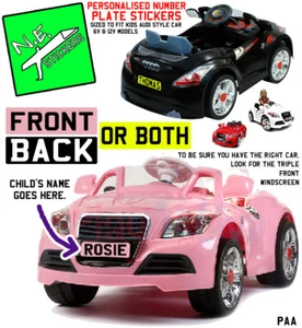 PERSONALISED kids number plates for TRIPLE WINDOW Audi TT style 6/12v ride car - Picture 1 of 2