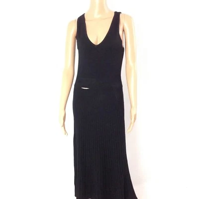 Vestido midi tejido acanalado Wendy Williams para mujer talla M negro cuello redondo sin mangas  Foto 1 de 4