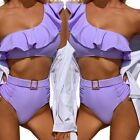 Women 2pcs Bikini Set One Shoulder Waist Solid Color Swimsuit