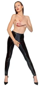 Sexy Damen Lack Leggings S M L XL Schritt offen Stretch Leggins schwarz o2851482 - Picture 1 of 8