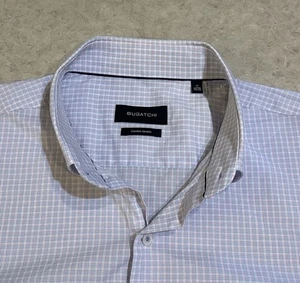 Bugatchi Men’s Long Sleeve Button Shirt Pink Blue Plaid Sz 17 - 34/35 Comfort - Picture 1 of 12