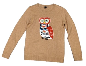 Talbots Brown Novelty Sweater Owl Dressed In 3D Scarf Long Sleeve Size P Teacher - Picture 1 of 7