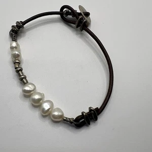 Pulsera de cuero SILPADA B1062 de plata de ley con perlas de agua dulce - Imagen 1 de 8