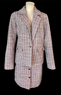 2 Piece XL Bagatelle Tweed Skirt Suit Black Off White Pink W/ Blazer Jacket NWT - Image 1 of 4