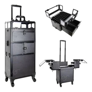 Clear Panel Black Aluminum 3-Tier Rolling Cosmetics Case Makeup & Nail Storage A - Picture 1 of 1