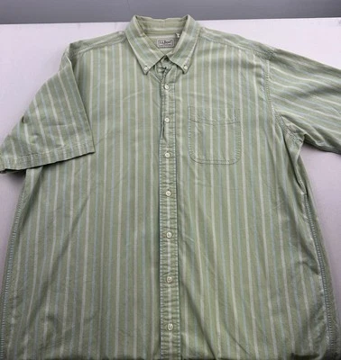 LL Bean Shirt Mens XL Tall Green Blue Striped Short Sleeve Button Up Cotton - Image 1 of 4