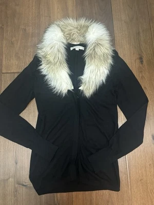 Suéter Cartigan Loft Mujer Talla Pequeña Pequeño Negro Cuello de Piel Extraíble Foto 1 de 4