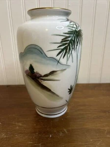 Vintage japanische handbemalte Porzellan Vase, Bambus Bäume 8" - Bild 1 von 6