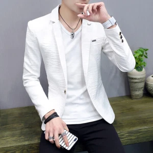 Men's Short Blazer Jacket Nightclub Slim Fit One Button Lapel Collar Tops Coat L - Picture 1 of 18