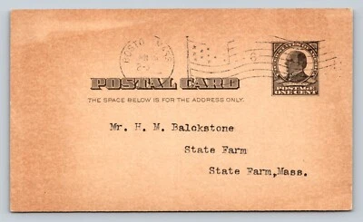c1910 Boston MA To State Farm MA Shipping Update #49518 American Flag Cancel 1c - Image 1 of 2