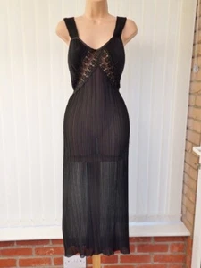 J88 VTG ST MICHAEL BLACK ULTRA SHEER LACE PLEAT CHIFFON 70'S NIGHTDRESS 12 M - Picture 1 of 15