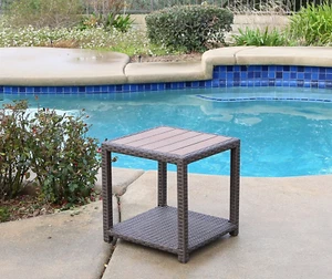 South Beach End Table Outdoor Patio Furniture Wicker Resin Rattan - Picture 1 of 1