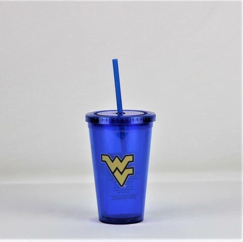 West Virginia Mountaineers NCAA Licensed 16oz Cup Sip-N-Go w/ Lid and Straw Cover