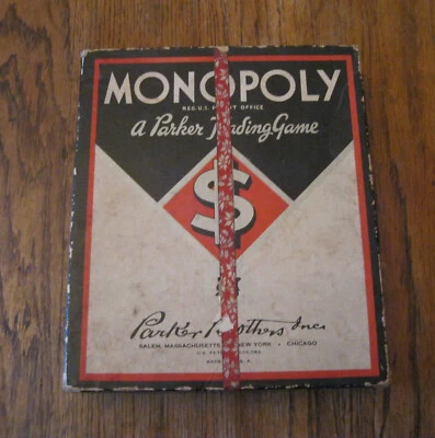 VTG.  MONOPOLY GAME  1936  PARKER BROS.  W/ 7  COMPOSITE WOOD GAME PIECES - Image 1 of 4