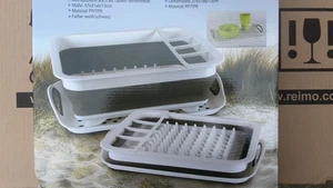 Collapsible Silicone Dish Dryer, 37x31x6/13cm, White/Grey, with Drip Tray - - Picture 1 of 4