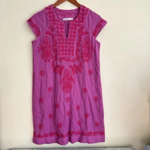 Roller Rabbit Pink Floral Embroidered Dress Size XS Shift Cover Up Boho Chic - Imagen 1 de 10