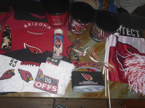 Arizona Cardinals Odds & Ends Lot Giveaways Flags Tshirts Towel Bucket Team Gear Cover