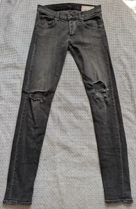 Rag Bone Jeans Men 30 Fit 30x33 Black Holes Fit 1 Skinny Leg Stretch USA Made - Picture 1 of 17
