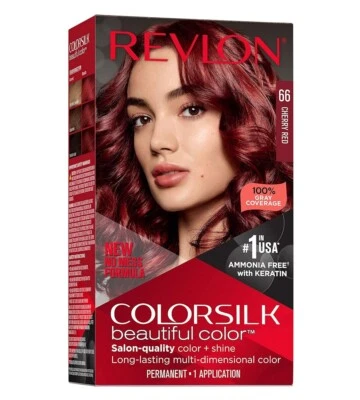 Tinte 3D Revlon Colorsilk rojo cereza color de cabello sin amoníaco con queratina #66-1 paquete Foto 1 de 4