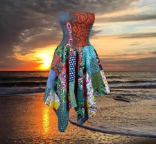 Women’s Summer Patchwork Dress, Hippie Dress Cotton Beach Tube Dresses Gpsy  S/M
