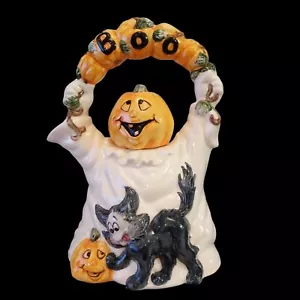 Vintage Keramik Halloween Teekanne Boo Jack-O-Lantern Geist schwarz Katze Fitz & Floyd - Bild 1 von 6