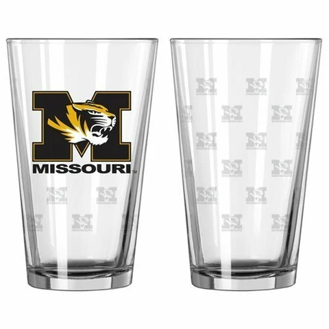 Missouri Tigers Satin Etch 16 oz Pint Glass Set NCAA Boelter Brands Cover