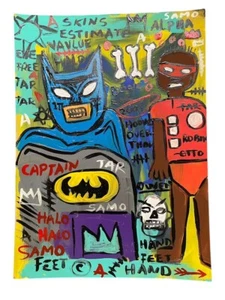 JEAN MICHEL BASQUIAT-POSTCARD PAINTING ON CARDBOARD-SIGNED - Picture 1 of 2