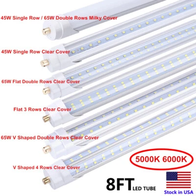 8FT LED Tube Light T8 T12 Single Pin FA8 Bulbs 45W 65W 90W 8Foot LED Shop Light - Image 1 of 4