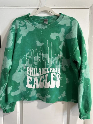 Philadelphia Eagles Sweatshirt Hoodie Sz Med Green Cropped Tie Dye NFL Football Cover