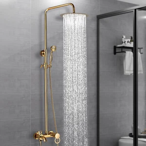 Gold Duscharmatur Duschset Edelstahl Duschsystem Regendusche Kopfbrause System - Bild 1 von 12
