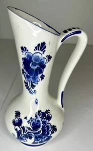 VTG Holland Delft Blue Ewer/Pitcher 1960s Handmade 8” Tall Dutch Pottery - Picture 1 of 6
