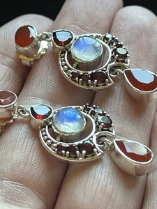 Nicky Butler 925 Sterling Silver Moonstone, Garnet, Carnelian Dangle Earrings - Picture 1 of 21