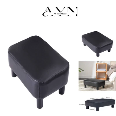 Schwarzer PU-Leder-Fußhocker | Platzsparend & Stabil | Mit Holzbeinen - Bild 1 von 4