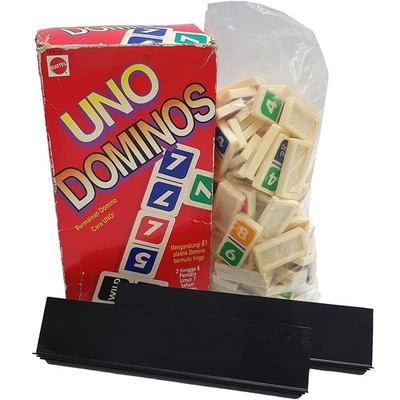Vintage Uno Dominos Game Mattel 1995 Plastic Domino Complete DAMAGED BOX Ages 7+ - Image 1 of 4