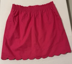 J. Crew Skirt Pull On Scalloped Hem Pink Cotton Linen Pockets Lined Size 6 - Picture 1 of 4