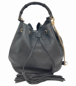 Borsa a tracolla Gucci bambù 2 vie pelle nera con coulisse secchiello tracolla catena usata - Foto 1 di 10