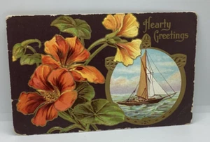 Postal Hearty Greetings velero índice de flores Washington (sin sello) H39 - Imagen 1 de 2