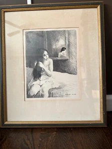 Litografía Raphael Sayer - Niña en la cama, firmada - Imagen 1 de 9