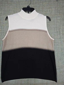 Croft & Barrow Damen weiß XL Stehkragen Pullover Weste braun schwarz Colorblock - Bild 1 von 8