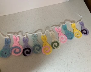 Easter Bunny Swirly Garland New Handmade Crochet Rainbow Colors - Picture 1 of 14
