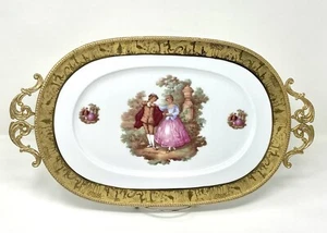 T Limoges Vizavi 24 Carat Gold Gilt Porcelain 16” Footed Server Plate W Handles. - Picture 1 of 2