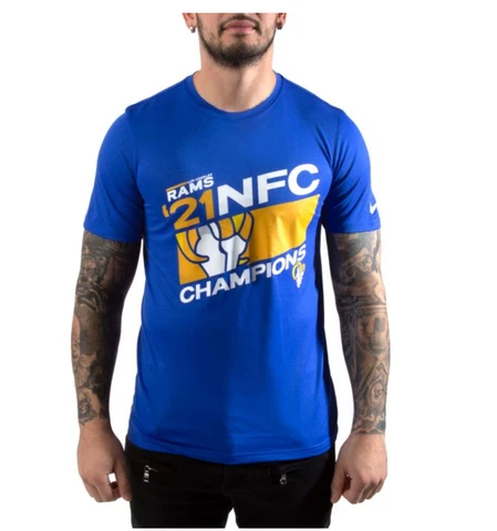 NIKE Los Angeles Rams NFC Super Bowl Champions Short Sleeve T-Shirt Blue XXL 2XL Cover
