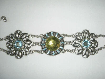 H&M Modeschmuck Armband Damenarmband Facettierten und Strass-Steinen Silber 24cm - Bild 1 von 4