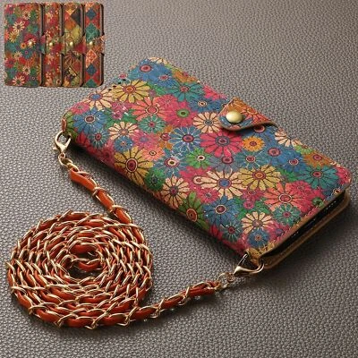 For iPhone 15 Pro Max 11 14 13 XR Floral Leather Wallet Case w/ Crossbody Strap - Image 1 of 4